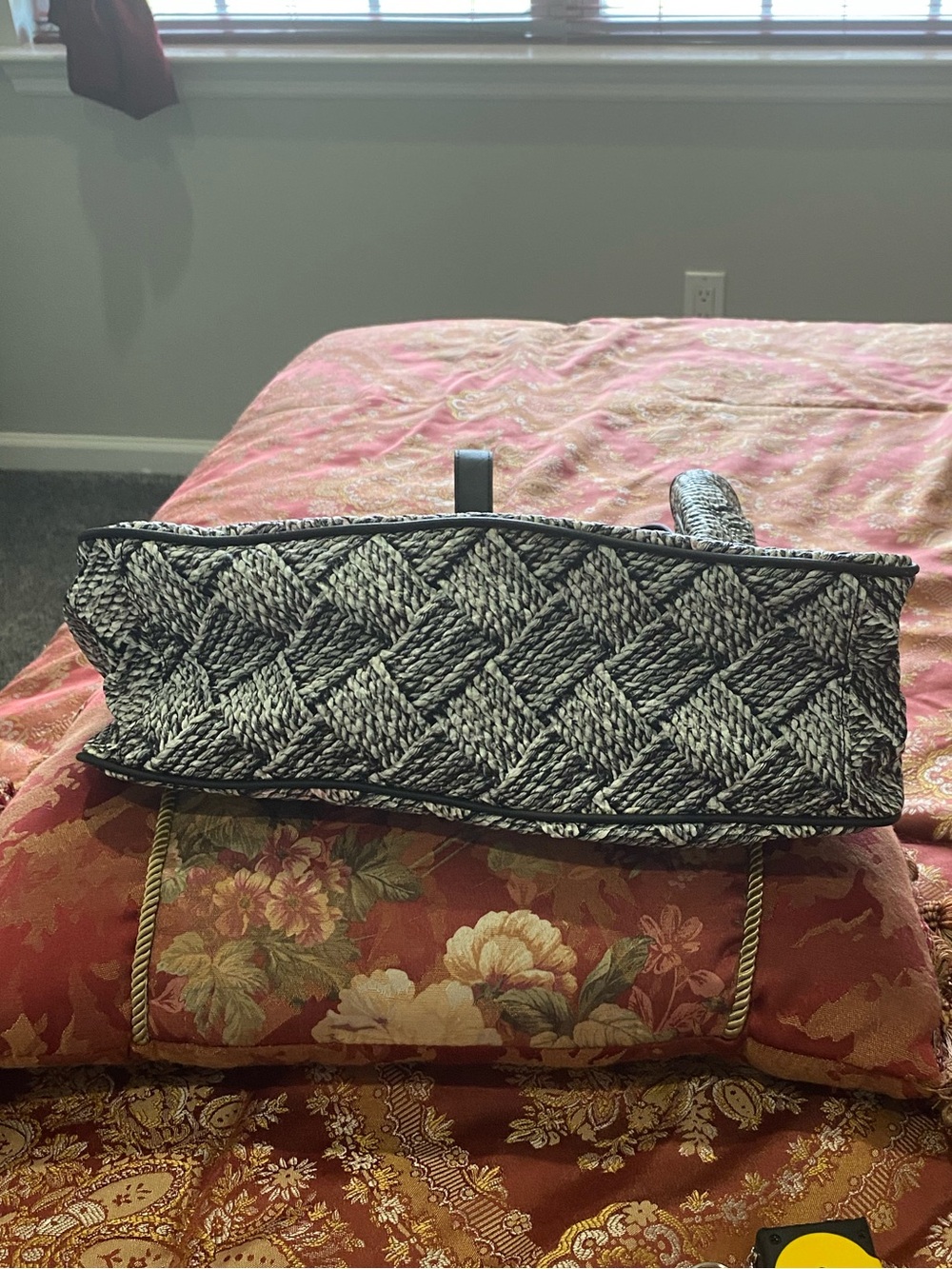 Black & White Woven Tote Bag with Top Handles - Picture 2 of 10